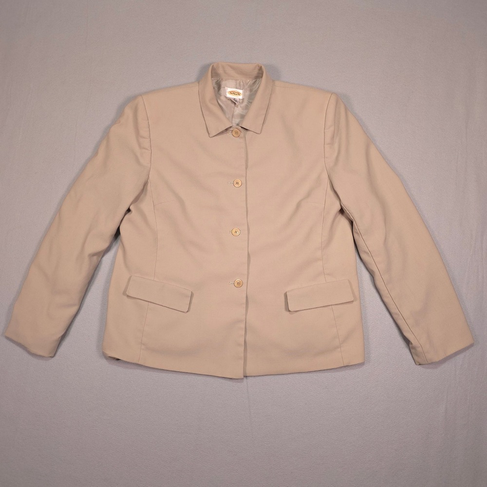 Talbots Womens 16 Beige 100% Wool Button Front Blazer Jacket Made in Japan